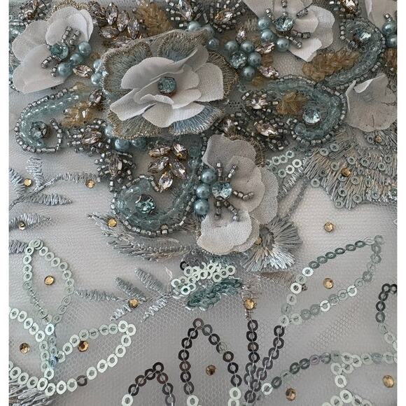 New Mac Duggal Floral Sequin Illusion Gown Mist Size 6 Elegant Evening Dress - Picture 6 of 10